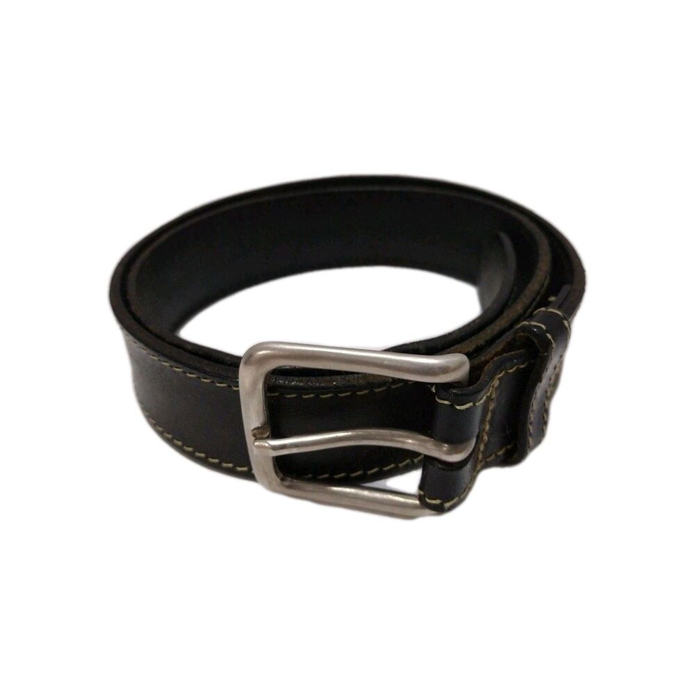 Reiss London Black Saddle Leather Belt Size 32 Contrast Stitching 39" L 1-7/16 W
